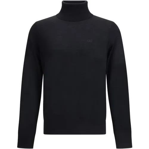 Turtlenecks, male, , Size: XL Embroidered Logo Wool Turtleneck Sweater - Dsquared2 - Modalova