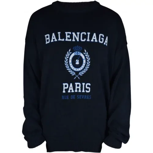 Navy Logo Print Sweater , Herren, Größe: XS - Balenciaga - Modalova