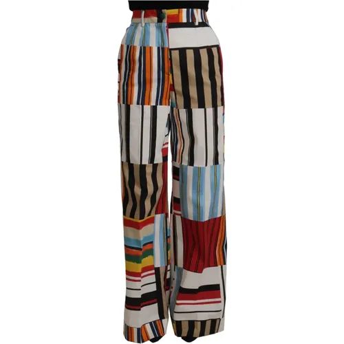 Gestreifte Hose mit hoher Taille aus Baumwolle - Dolce & Gabbana - Modalova