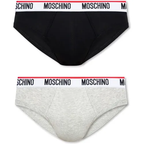 Bottoms, male, , Size: 2XL Branded briefs 2-pack - Moschino - Modalova