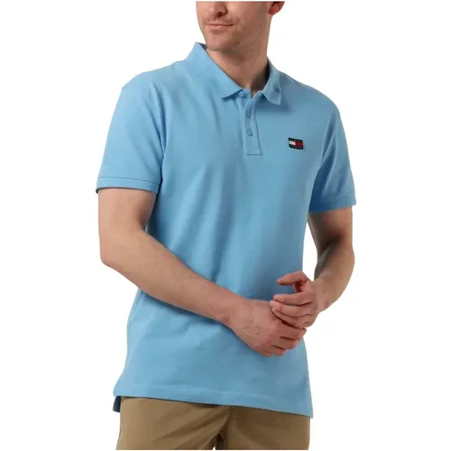 Klassisches Badge Polo Shirt Hellblau , Herren, Größe: M - Tommy Jeans - Modalova