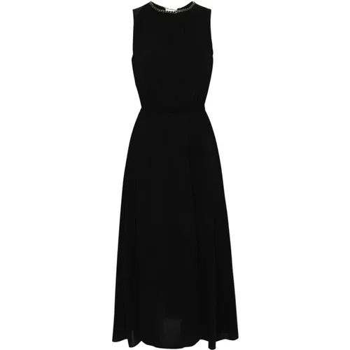 Schwarzes Crepe-Kleid mit Ketten-Link-Verzierung , Damen, Größe: L - Liu Jo - Modalova
