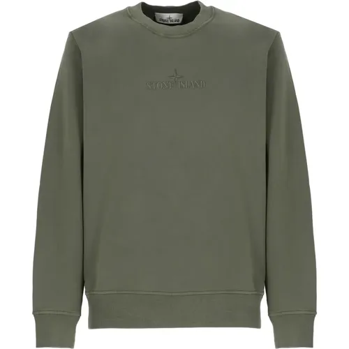 Grüner Baumwoll-Rundhalsausschnitt Pullover , Herren, Größe: S - Stone Island - Modalova