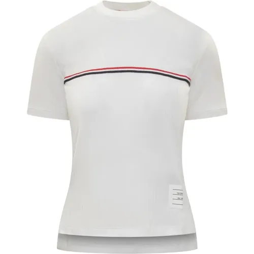 Kurzarm T-Shirt mit Rundhalsausschnitt und Logo-Stickerei , Damen, Größe: S - Thom Browne - Modalova