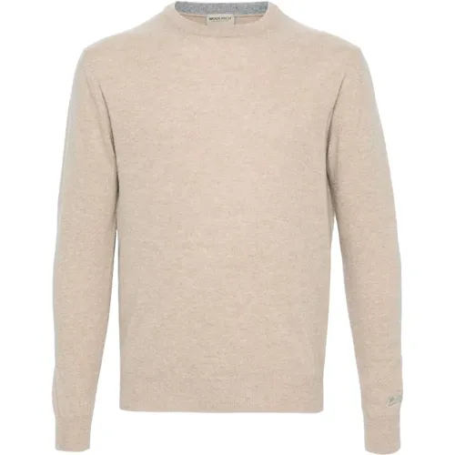 Beiger Rippstrick-Crewneck-Pullover , Herren, Größe: L - Woolrich - Modalova