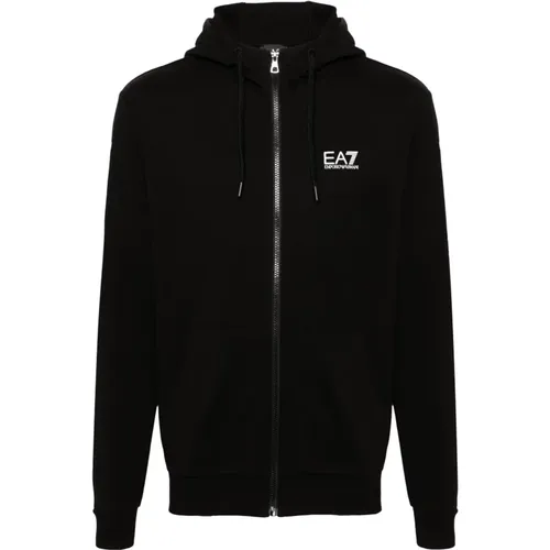 Zip-throughs, male, , Size: 2XL Cotton Hoodie Full Zip Logo - Emporio Armani EA7 - Modalova