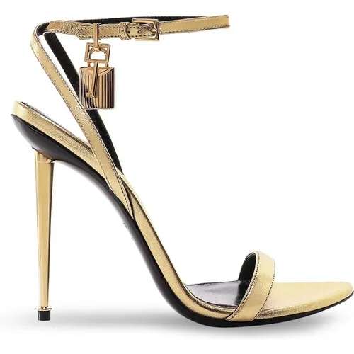 High Heel Sandals, female, , Size: 11 US Laminated Nappa Leather Padlock Pointy Naked Sandal - Tom Ford - Modalova