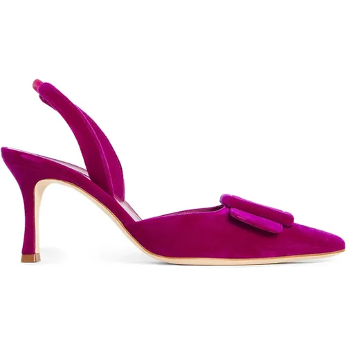 Rosa Samt Slingback Stiletto Absätze , Damen, Größe: 37 EU - Manolo Blahnik - Modalova