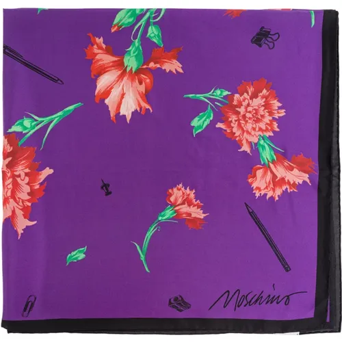 Silky Scarves, unisex, , Size: ONE SIZE Silk scarf with floral pattern - Moschino - Modalova