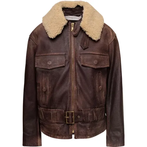 Journey Aviatory Leather Jacket , female, Sizes: 2XS - Golden Goose - Modalova