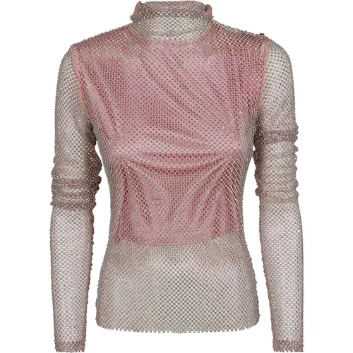 Turtlenecks, female, , Size: M Pink & Purple Mesh Rhinestone Sweater - Max Mara - Modalova