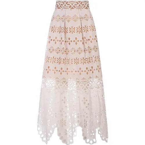 White Sangallo Lace Flared Midi Skirt , female, Sizes: S, XS - Elie Saab - Modalova