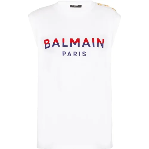 Flocked Paris T-Shirt , Damen, Größe: M - Balmain - Modalova
