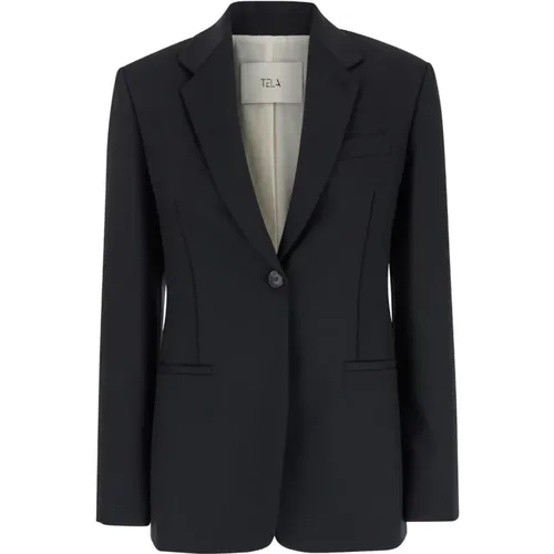 Schwarzer Blazer Jacke , Damen, Größe: M - Tela - Modalova