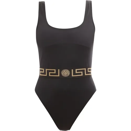 Schwarzer Badeanzug mit La Greca-Motiv - Versace - Modalova