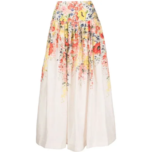 Floral Linen Skirt , female, Sizes: M - Zimmermann - Modalova