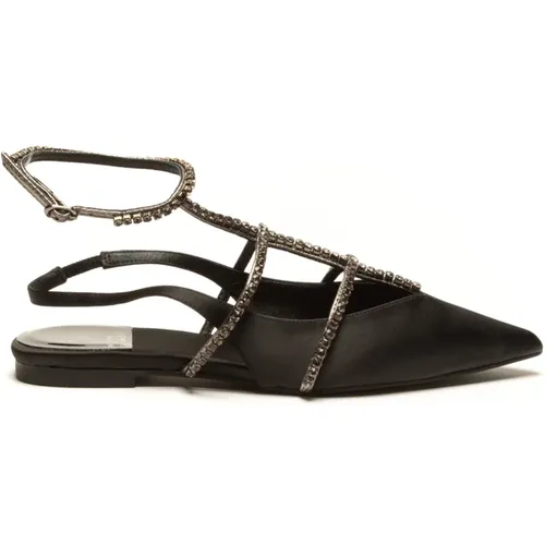 Flat Satin Sandals with Pointed Toe and Rhinestone Decorations , female, Sizes: 3 UK - Jeffrey Campbell - Modalova