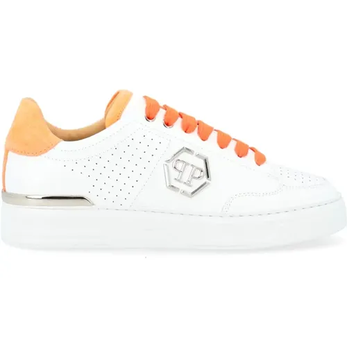 Sneakers, male, , Size: 8 US and Orange Perforated Leather Sneakers - Philipp Plein - Modalova