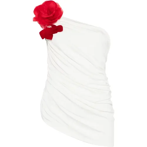 Draped One-Shoulder Shirt with Red Rose Embellishment , female, Sizes: 2XS - Magda Butrym - Modalova