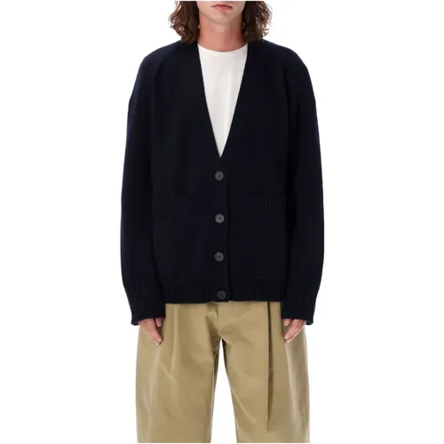 Cardigans, male, , Size: M Navy Knitwear Cardigan Aw24 - Studio Nicholson - Modalova