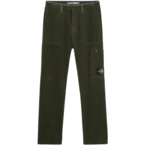 Straight Trousers, male, , Size: W32 Cargo Velvet Cotton Pants - Stone Island - Modalova