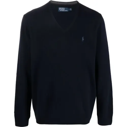 Blaue Sweaters - Langarm Pullover , Herren, Größe: M - Polo Ralph Lauren - Modalova