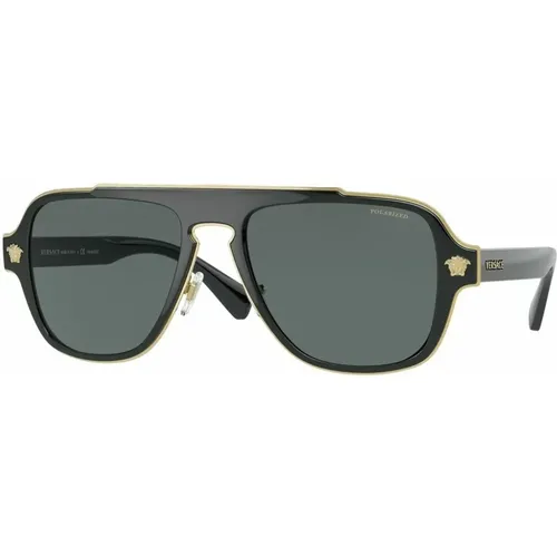 Aviator Schwarze Polarisierte Sonnenbrille , Herren, Größe: 56 MM - Versace - Modalova