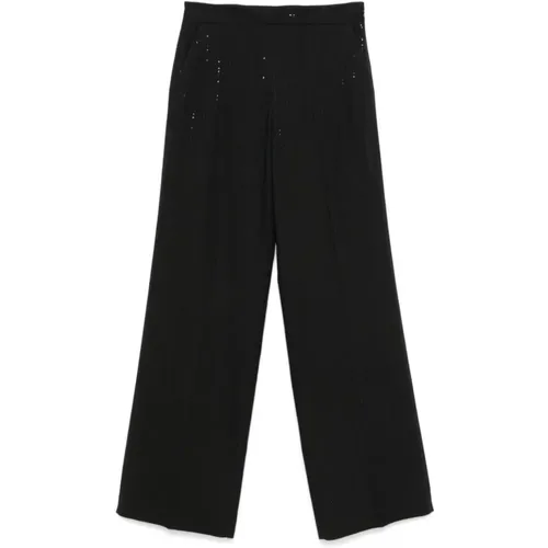 Schwarze Straight Leg Hose mit Paillettenstreifen , Damen, Größe: L - Twinset - Modalova