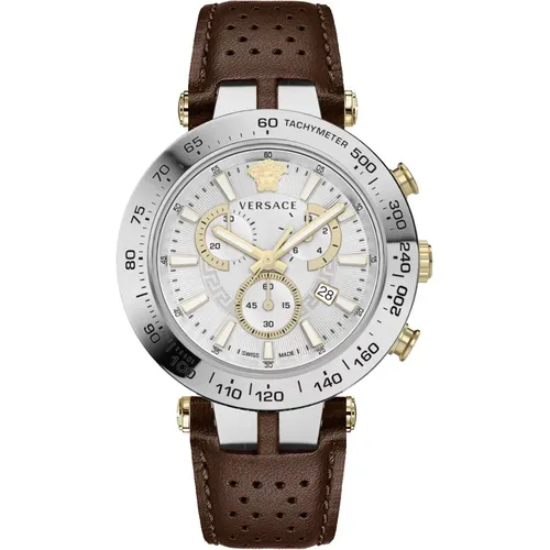 Watches, male, , Size: ONE SIZE Bold Chrono Leather Watch - Versace - Modalova