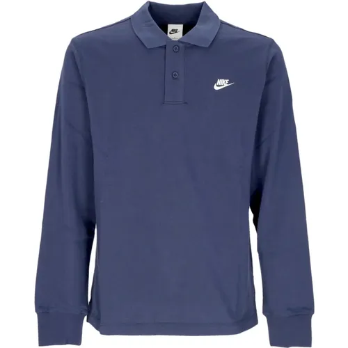 Polo Shirts, male, , Size: M Long Sleeve Club Polo Midnight Navy/White - Nike - Modalova