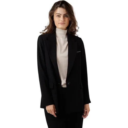 Schwarzer Blazer mit Diamantdetail , Damen, Größe: L - PESERICO - Modalova