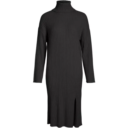 Schwarzes Langarm-Turtleneck-Kleid , Damen, Größe: S - Vila - Modalova