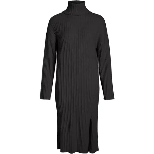 Schwarzes Langarm-Turtleneck-Kleid , Damen, Größe: L - Vila - Modalova
