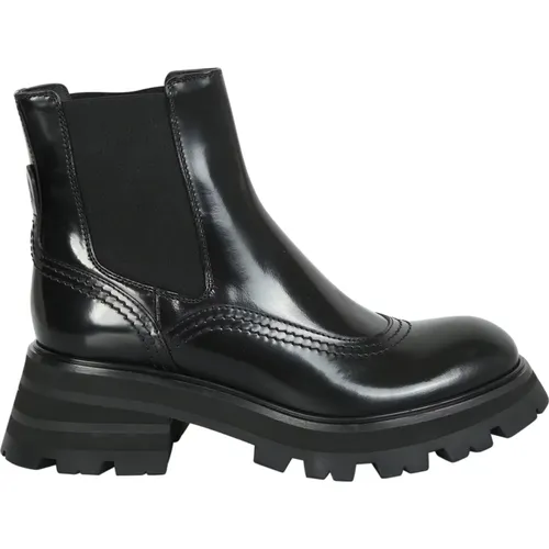 Schwarze Leder Stiefeletten - Aw22 , Damen, Größe: 38 1/2 EU - alexander mcqueen - Modalova