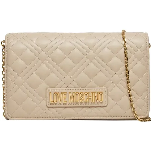 Quilted Shoulder Bag Ivory Synthetic Leather , female, Sizes: ONE SIZE - Love Moschino - Modalova