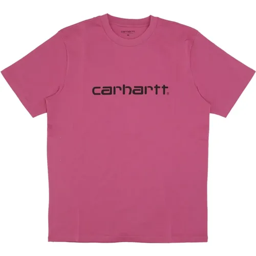 T-Shirts, male, , Size: L Script Tee Magenta/Black Short Sleeve T-shirt - Carhartt WIP - Modalova