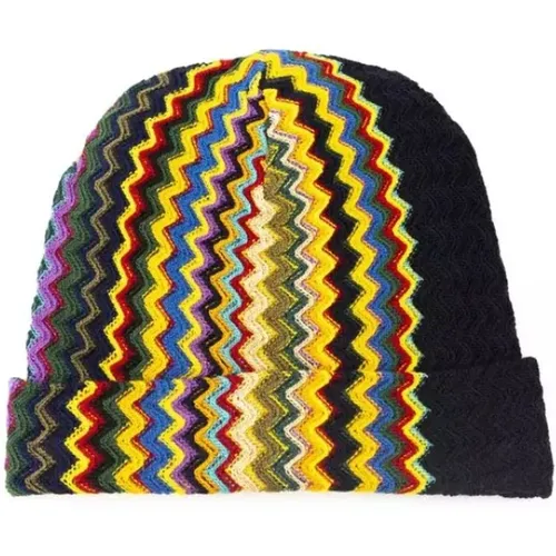 Beanies, male, , Size: ONE SIZE Geometric Fantasy Wool Blend Hat - Missoni - Modalova