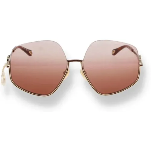 Gold Geometric Sunglasses , female, Sizes: 61 MM - Chloé - Modalova