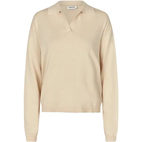 Ivory V-Neck Knit Shirt Collar , female, Sizes: XL, XS, S, M, L - Modström - Modalova