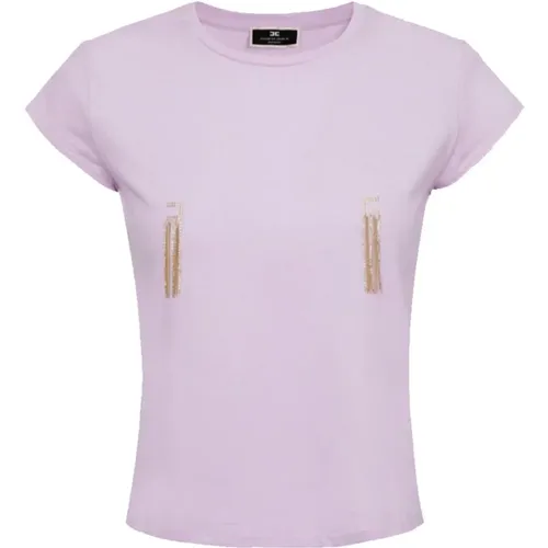 Baumwoll-Jersey Rhinestone T-Shirt , Damen, Größe: S - Elisabetta Franchi - Modalova