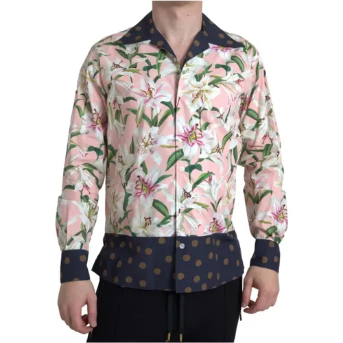 Elegantes Pink Lily Slim Fit Hemd , Herren, Größe: S - Dolce & Gabbana - Modalova