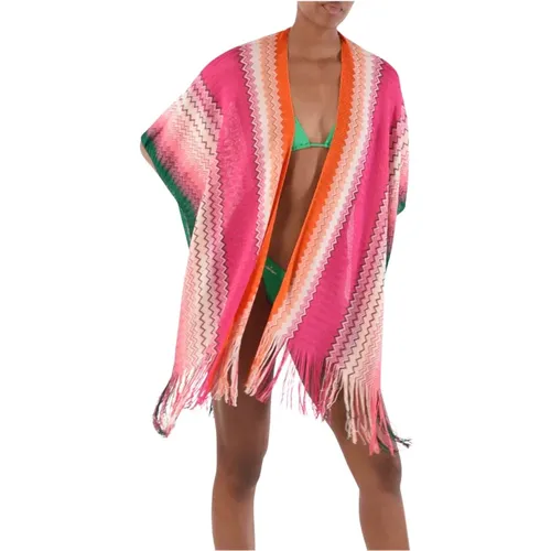 Capes, female, , Size: ONE SIZE Net Poncho with Fringes - Missoni - Modalova