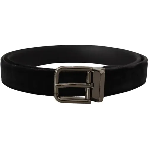 Belts, male, , Size: 95 CM Velvet Leather Belt with Silver Tone Buckle - Dolce & Gabbana - Modalova