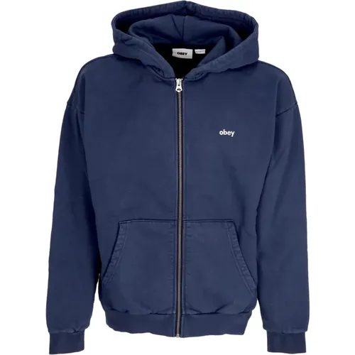 Zip-throughs, male, , Size: S Zip Hoodie Fleece Pigment Navy Sweatshirt - Obey - Modalova