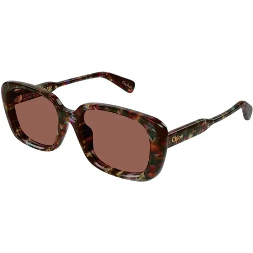 Stylish Sunglasses with Havana Lenses , unisex, Sizes: 55 MM - Chloé - Modalova