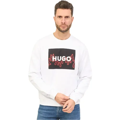 Herren Regular Fit Weißer Pullover mit Flammenlogo , Herren, Größe: M - Hugo Boss - Modalova