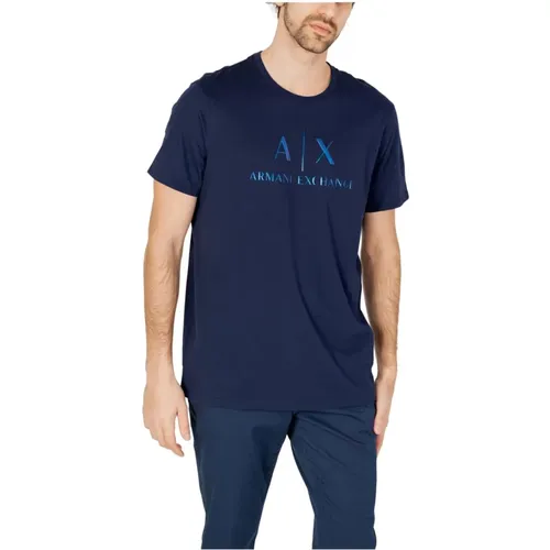 Printed Round Neck Cotton T-shirt , male, Sizes: XS - Armani Exchange - Modalova