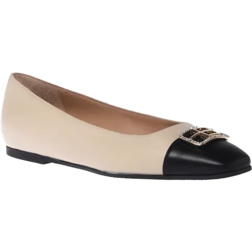 Ballerina pump in black and vanilla leather , Damen, Größe: 38 EU - Baldinini - Modalova