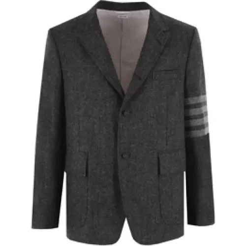 Grey Tweed Jacket with 4bar Detail , male, Sizes: M - Thom Browne - Modalova