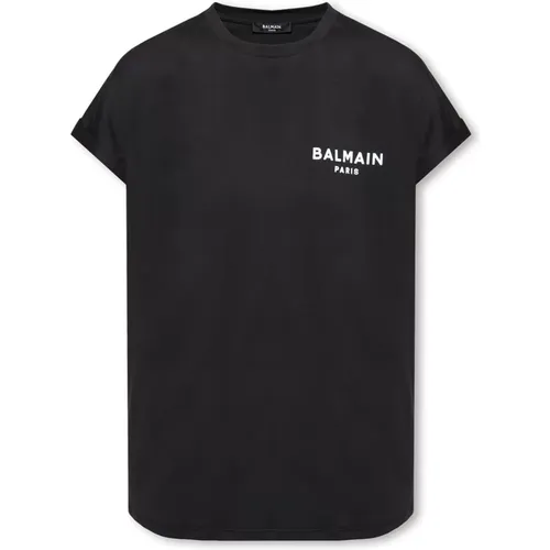 T-shirt with logo , female, Sizes: M - Balmain - Modalova